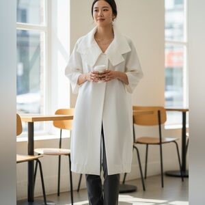 Poleci Textured White Statement Coat Oversized Collar Avant Garde